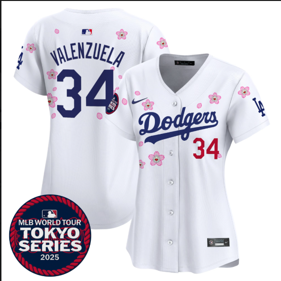 women Los Angeles Dodgers #34 Valenzuela Tokyo Series 2025 white Limited Stitched Jersey
